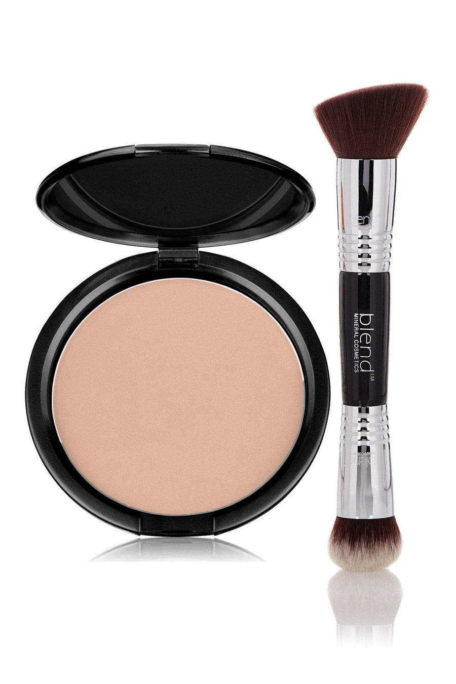 Foundation Pink Tone Light Mineral Pressed Powder & Brush - Blend Mineral Cosmetics