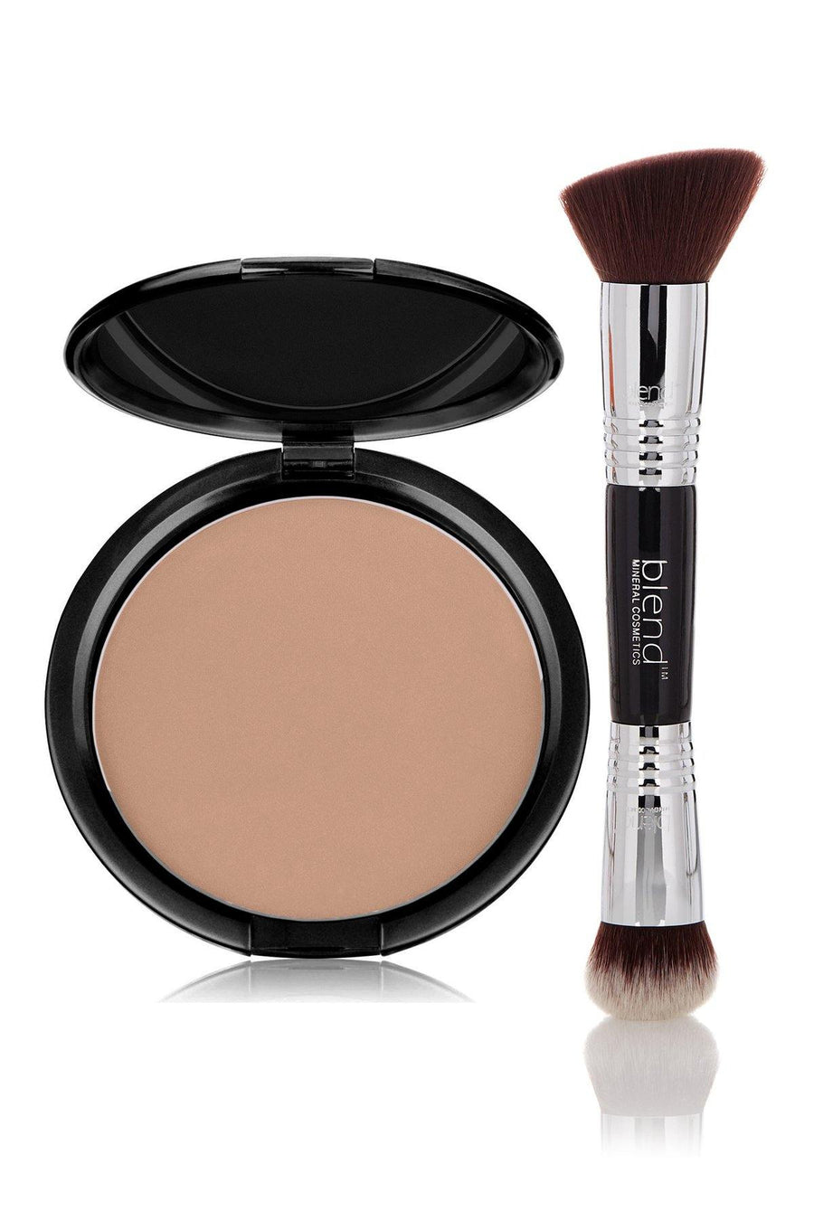 Foundation Pink Tone Medium Mineral Pressed Powder & Brush - Blend Mineral Cosmetics