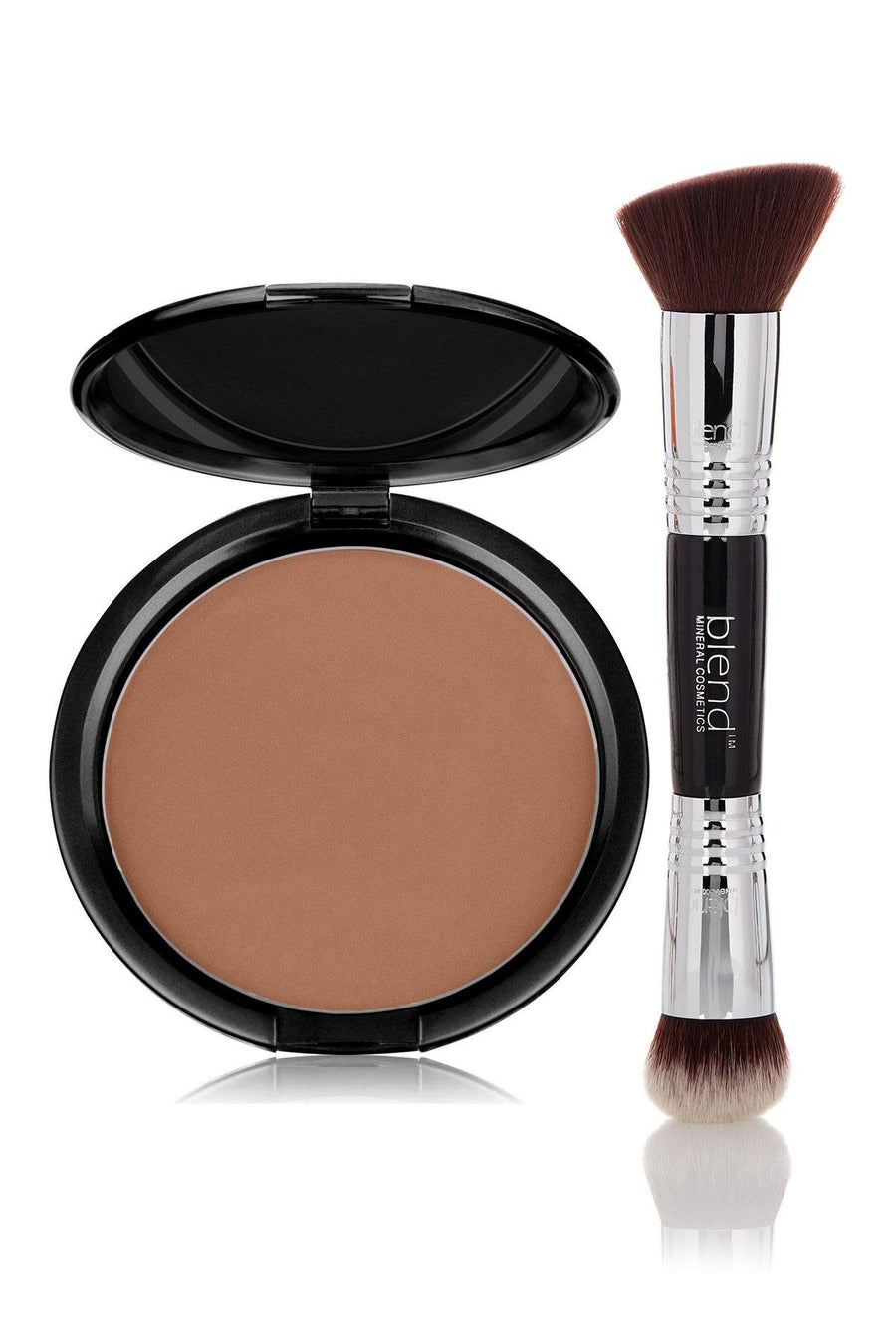 Foundation Brown Tone Medium Mineral Pressed Powder & Brush - Blend Mineral Cosmetics