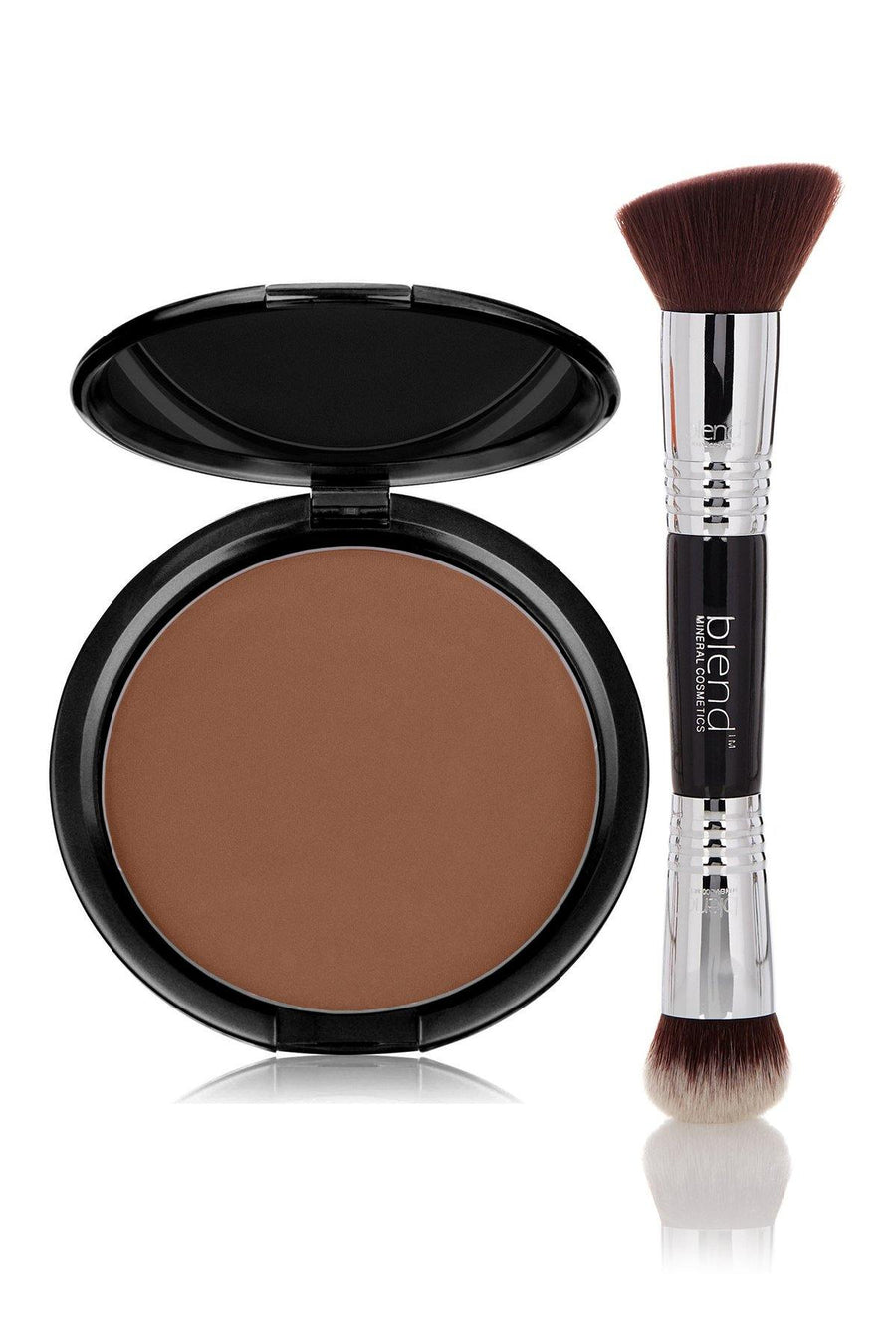 Foundation Brown Tone Dark Mineral Pressed Powder & Brush - Blend Mineral Cosmetics